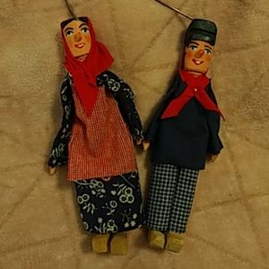 Vintage handmade Belgium wooden dolls man woman